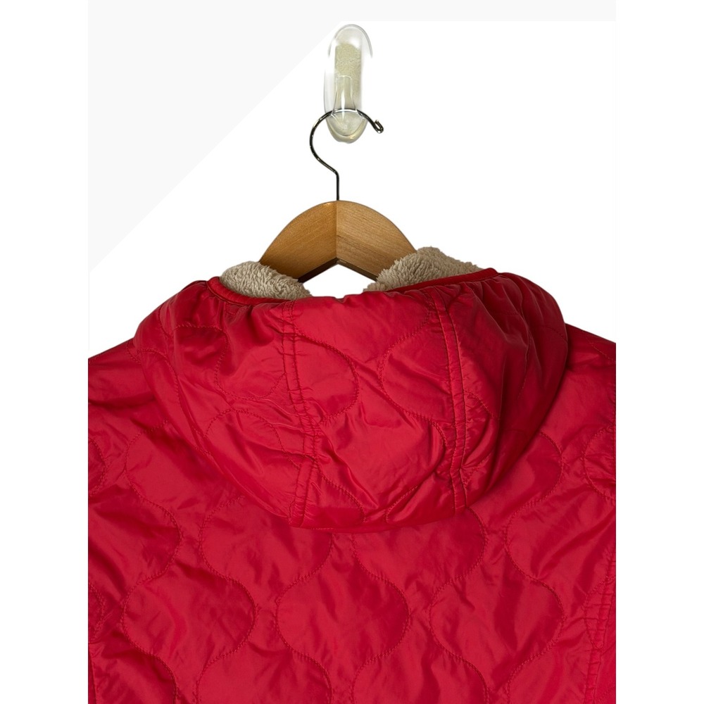 Uniqlo Quilted Puffer Jacket Women Small Red Fleece Lined Hooded Gorpcore - Picture 4 of 11